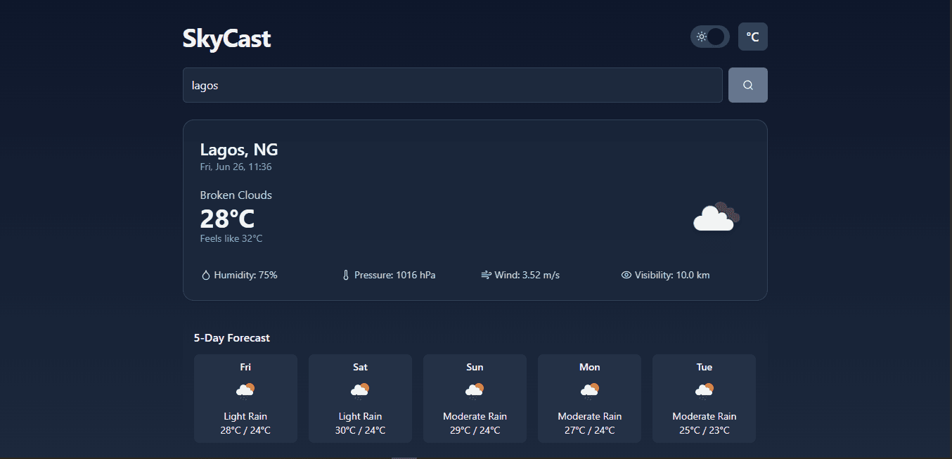 SkyCast Weather Webapp